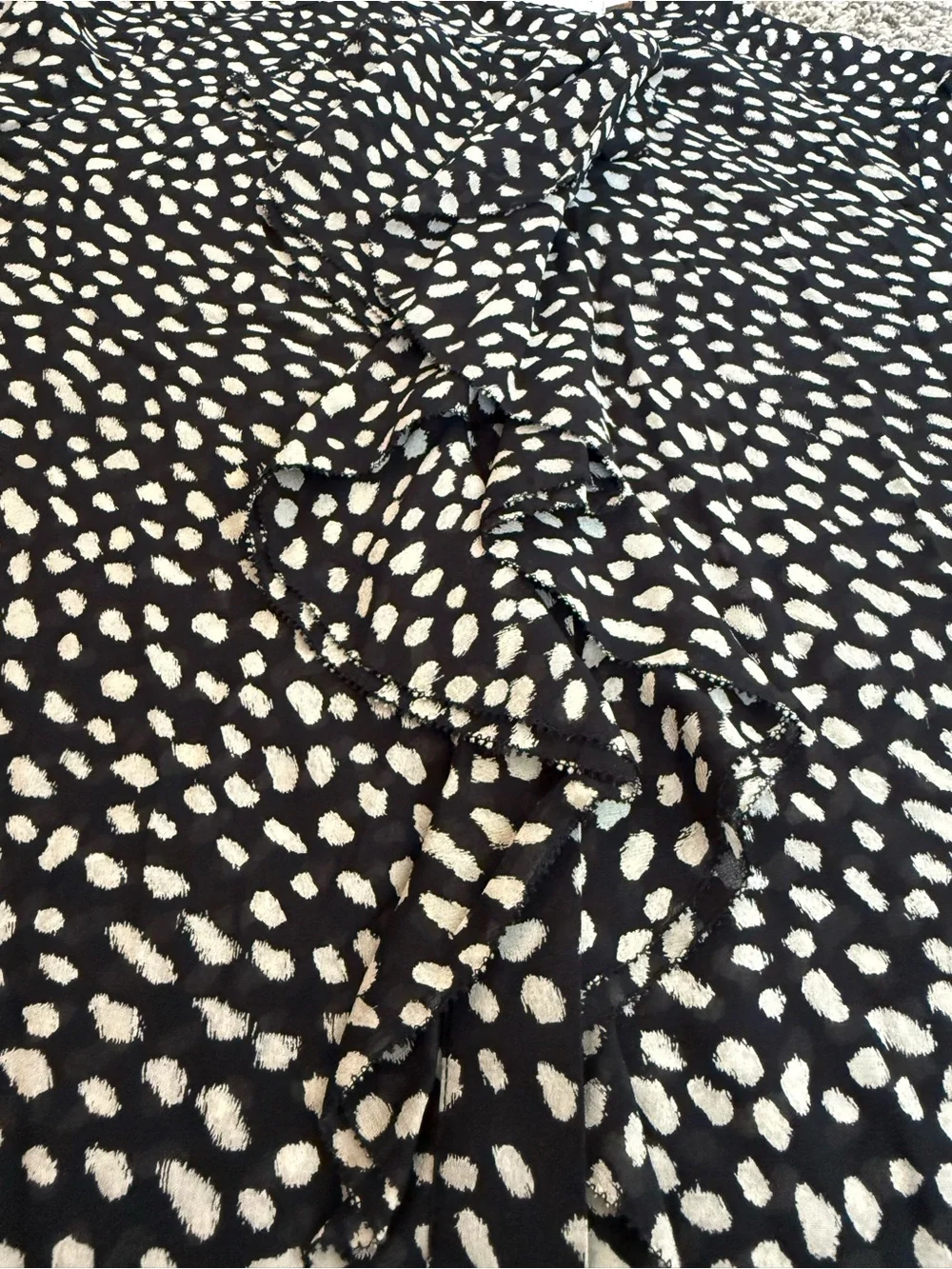 Tory Burch Black & Cream Veta Sheer Silk Blend  Blouse in Dot Print Top size 4